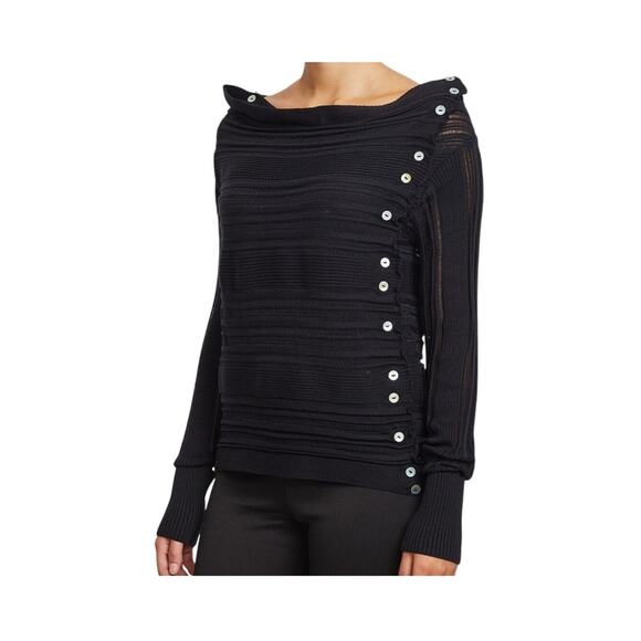 Ioanna Kourbela Womens Black Side Button 100% Greek Cotton Sweater Size S - Picture 8 of 8